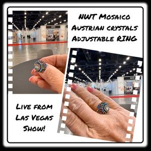 NWT Gorgeous Austrian Crystal / 925 Silver Adjustable ring from Mosaico